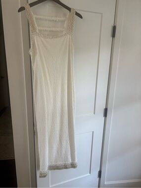 Frame Denim Cream Maxi Dress with Crochet Trim
